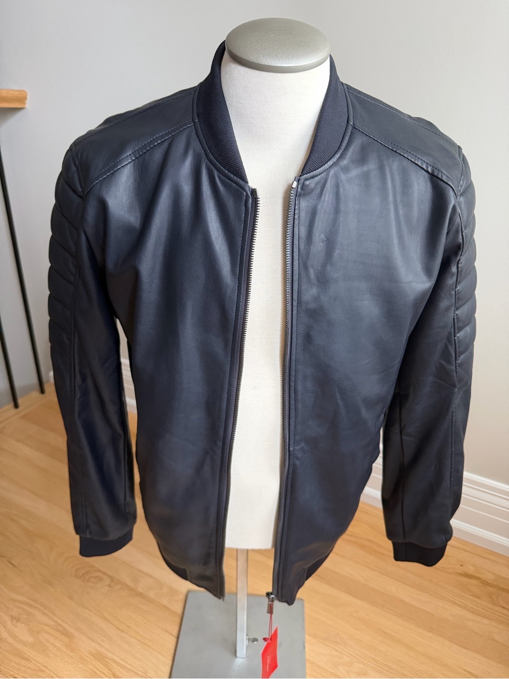 Zara Black Leather Bomber Jacket